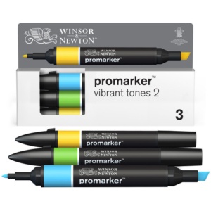 Pennarelli Winsor&Newton Promarker doppia punta fine-larga - conf. 3 toni vibranti giallo, azzurro, verde 0290194