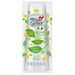 Bicchieri monouso in PLA Dopla Green 390 ml - conf. 20 pz - trasparente - 22708