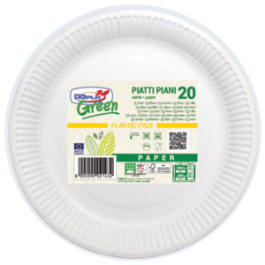 Piatti piani in fibra vergine Dopla Green Ø 230 mm bianco - conf. 20 pz - 11802