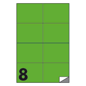 Etichette fluo permanenti Markin Copiatabu 105x74 mm in foglio A4 - 8 et./foglio verde - conf. 100 fogli