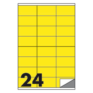 Etichette fluo permanenti Markin Copiatabu 70x36 mm in foglio A4 - 24 et./foglio giallo - conf. 100 fogli