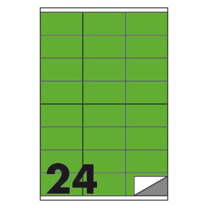 Etichette fluo permanenti Markin Copiatabu 70x36 mm in foglio A4 - 24 et./foglio verde - conf. 100 fogli
