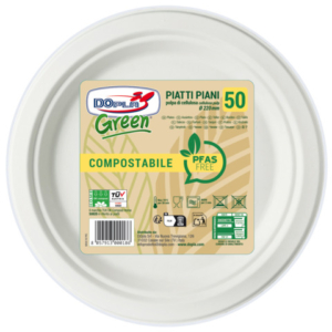 Piatti piani in polpa Dopla Green Pfas Free bianco - Ø 220 mm - conf. 50 pz - 07902