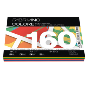 Carta Fabriano Colore Mix 5 colori forti 100 ff - formato A4 - 160 g - 19100813