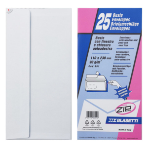 Buste Blasetti STRIP 90 g/m² bianco - conf. 25 pz - 110x230 mm - 551