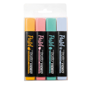 Evidenziatori Tratto Video Pastel conf. 4 pezzi in astuccio appendibile colori pastello assortiti - F83580100