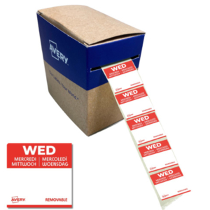 Etichette removibili per tracciabilità alimentare giornaliere Avery 25x25 mm - mer/rosso conf. 1.000 pz DLSWEDREV-1000