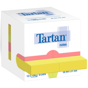 Foglietti riposizionabili Tartan? Notes 51x38 mm colori assortiti neon - conf. 12 blocchetti da 100 ff - 5138N