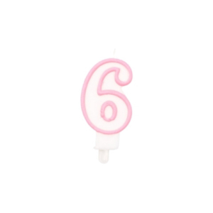Candelina Party Go bianco e rosa H.6 cm n° 6 EA0200