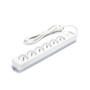 Multipresa con interruttore 16A - cavo 1,5 m - bianco e grigio Aigostar a 6 vie P40 - 281816