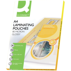 Pouches per plastificatrici Q-Connect A4 - 2x80 µm finitura lucida - Conf. 100 pezzi - KF04114