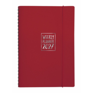 Agenda settimanale Biembi 2027 rosso magenta spiralata con copertina in cuoio rigenerato 9x14 cm - BNZ265C76-R