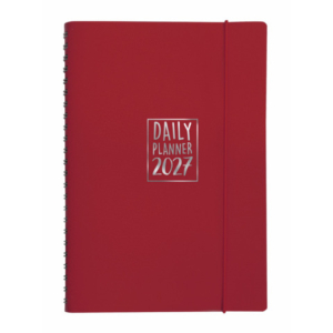 Agenda giornaliera Biembi 2027 rosso magenta spiralata con copertina in cuoio rigenerato 15x21cm - BNZ265C77-R