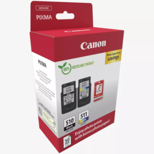 Set Photo Value Pack Canon 2 cartucce PG-510 nero e CL-511 tricromia + 50 ff carta fotografica 10x15 cm - 2970B017