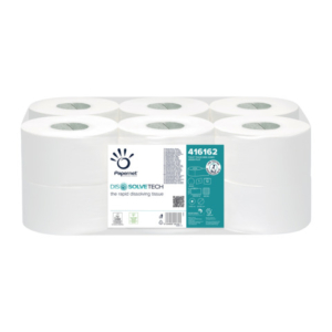 Carta igienica mini Jumbo Papernet con tecnologia Dissolve Tech 1 velo - bianco - conf. 12 pz - 416162