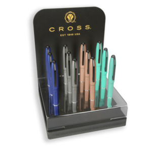 Espositore 15 penne assortite a sfera, roller e stilografiche Cross Prism colori assortiti - E999985