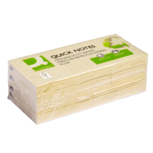Foglietti riposizionabili Q-Connect 100% materiale riciclato 65 g/m² giallo 38x51 mm 12 blocchetti da 100 ff - KF22367