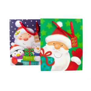 Shopper natalizia 32x26x12 cm Babbo Natale con dettagli oro e cartellino - conf. 12 pz - 377482