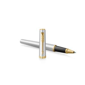 Penna roller Parker Meridian cromata - finiture oro - punta fine - inchiostro nero - confezione regalo Chrome GT