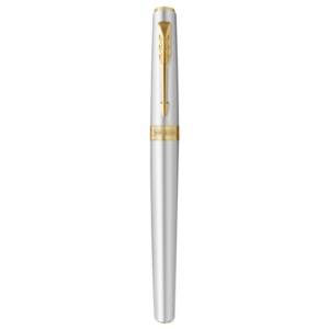 Penna stilografica Parker Meridian cromata - finiture oro - pennino medio - inchiostro blu - confezione regalo