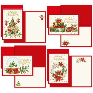 Biglietti auguri natalizi Kartos Merry Christmas 11,7x17 cm - conf. 12 biglietti con busta - 4 soggetti ass.ti