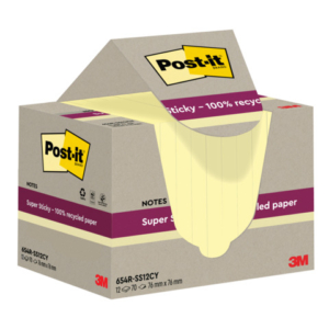 Foglietti riposizionabili Post-it® Super Sticky carta riciclata al 100% 76x76 mm Giallo Canary - 12 blocchetti da 70 ff
